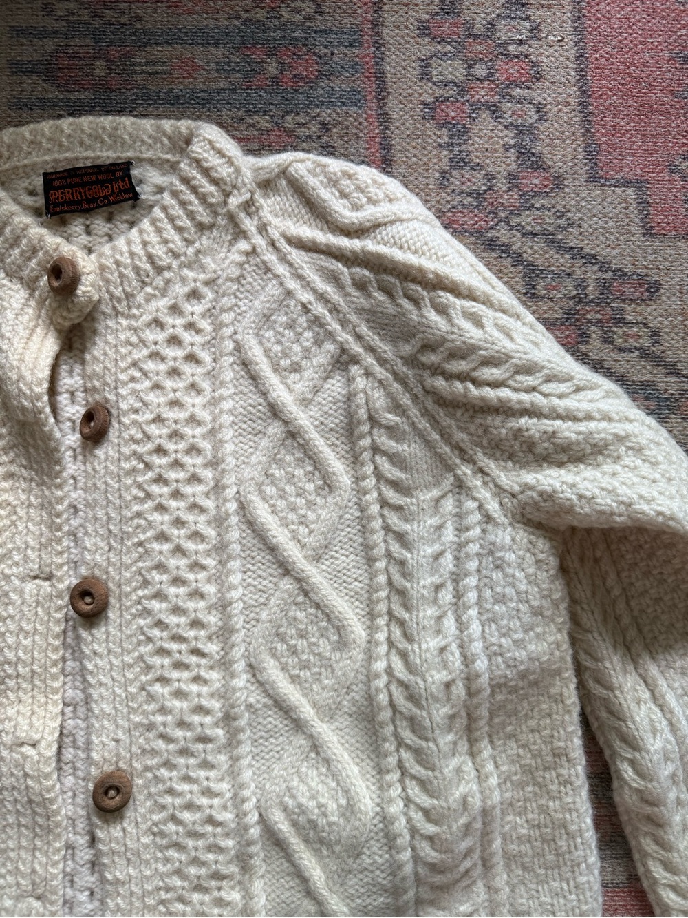 Vintage Wool Fisherman Cardigan Made in Ireland - Picture 3 of 8